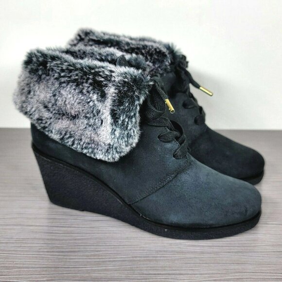 Cole Haan Coralie Wedge Bootie, Black Waterproof Suede, Womens Size 8 & 10 B - Picture 4 of 10